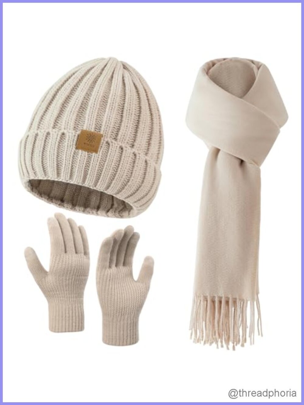 Knit Winter Hat Scarf Gloves Set Women Touchscreen Fleece Lined